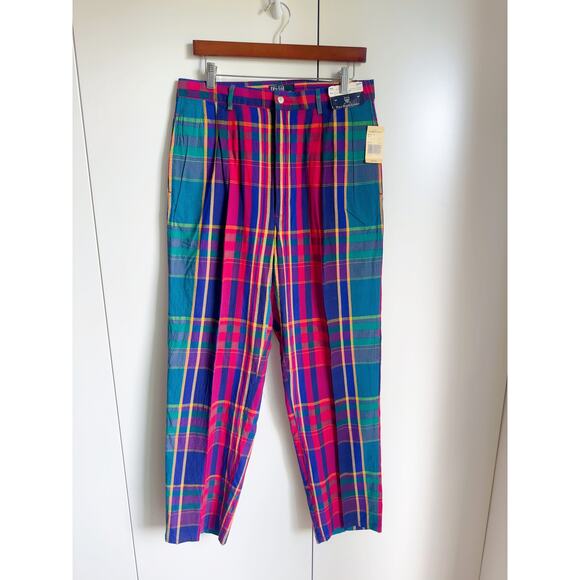 Vintage Polo Ralph Lauren Madras Plaid Golf Pants W32 Ivy League prep Made USA - Picture 2 of 10